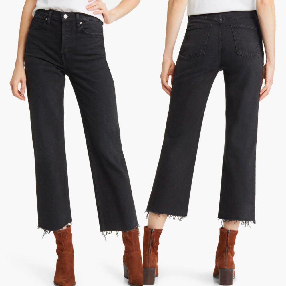 ☀️ FRANK & EILEEN Monaghan High Waist Raw Hem Crop Mom Jeans Size 25 Cotton Cute